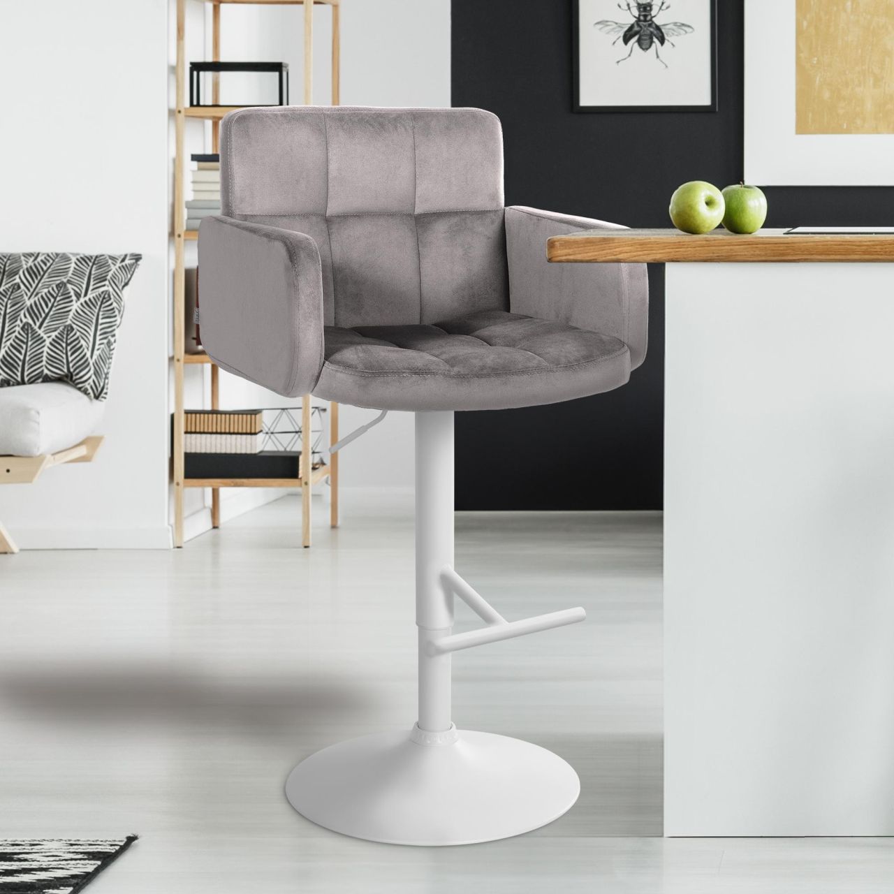 Barhocker Los Angeles Samt weiß grau Barhocker Los Angeles Samt weiß grau