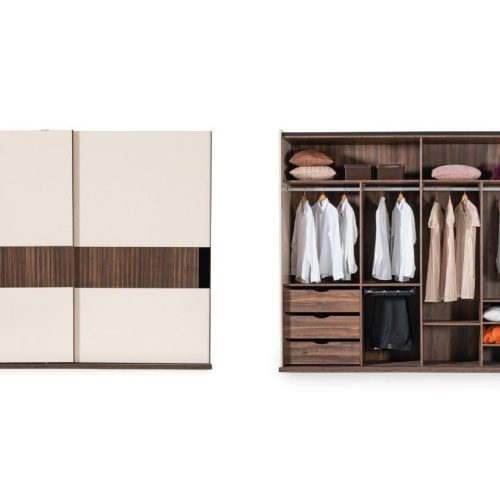 Modern Luxus Kleiderschrank mit Schwebetüren Holz Beige Sofort