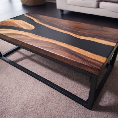 Luxuriöser, exklusiver Tisch aus Epoxidharz, mattbraun/schwarz, Holz Sofort