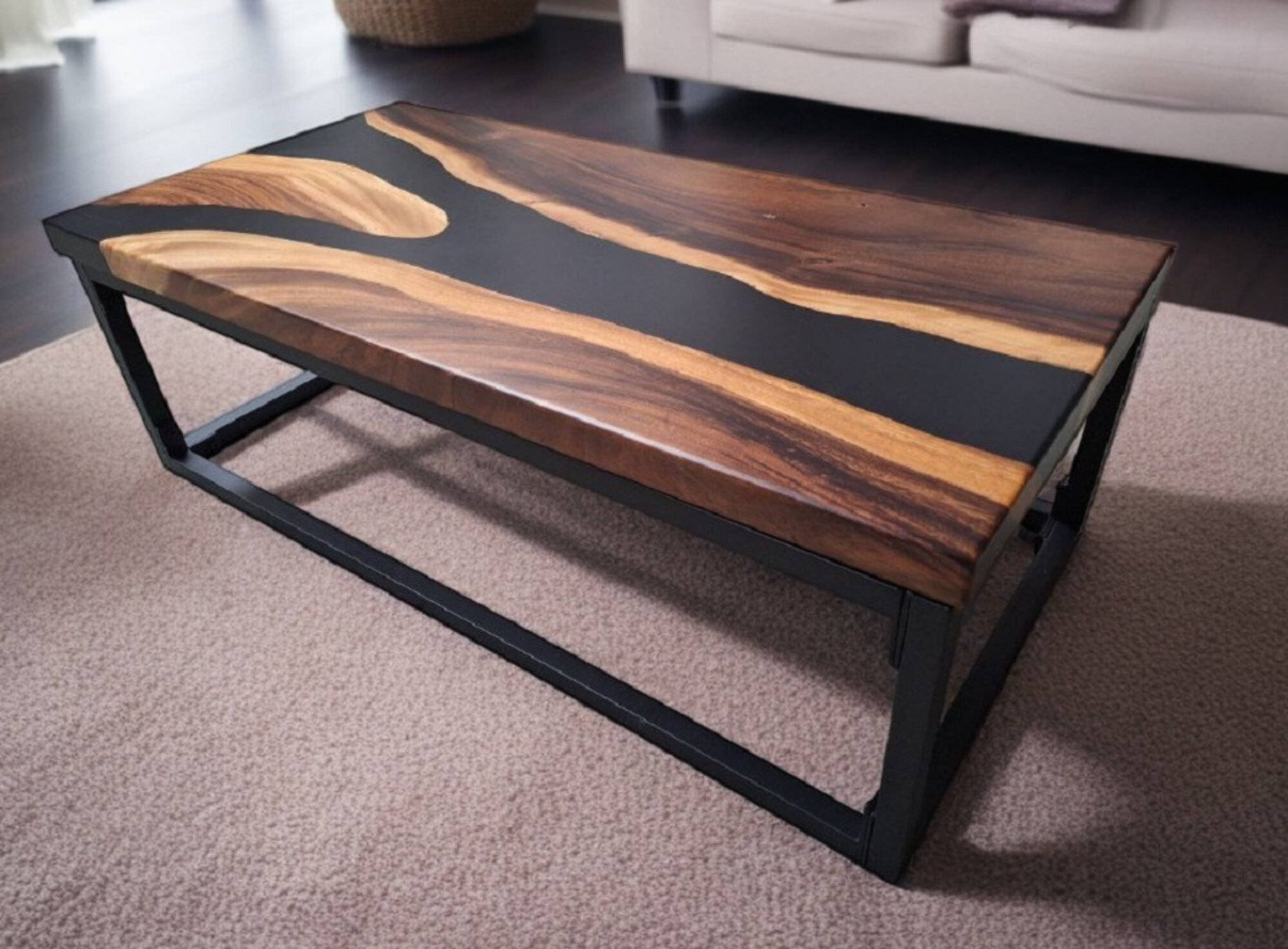Luxuriöser, exklusiver Tisch aus Epoxidharz, mattbraun/schwarz, Holz Sofort Luxuriöser, exklusiver Tisch aus Epoxidharz, mattbraun/schwarz, Holz Sofort