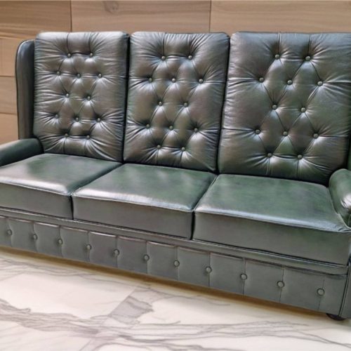 Elegantes Wohnzimmer-Sofa in Grün-Schwarz 3-Sitzer Leder Sofort