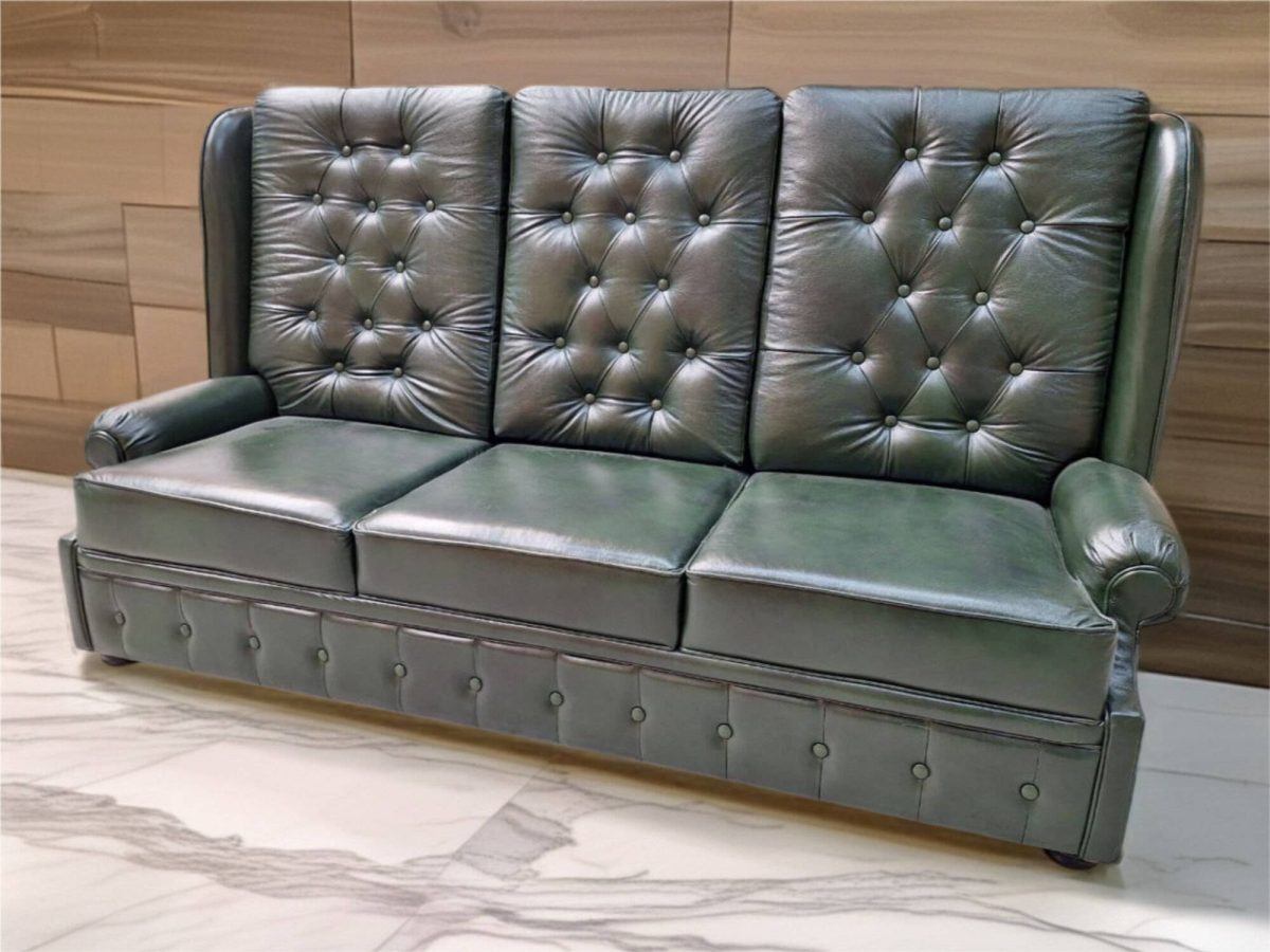 Elegantes Wohnzimmer-Sofa in Grün-Schwarz 3-Sitzer Leder Sofort