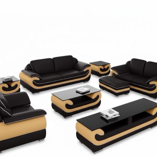 Klassische Ledersofa Garnitur Komplett Set 8 tlg. Wohnzimmer Set Tisch Hocker Sofort