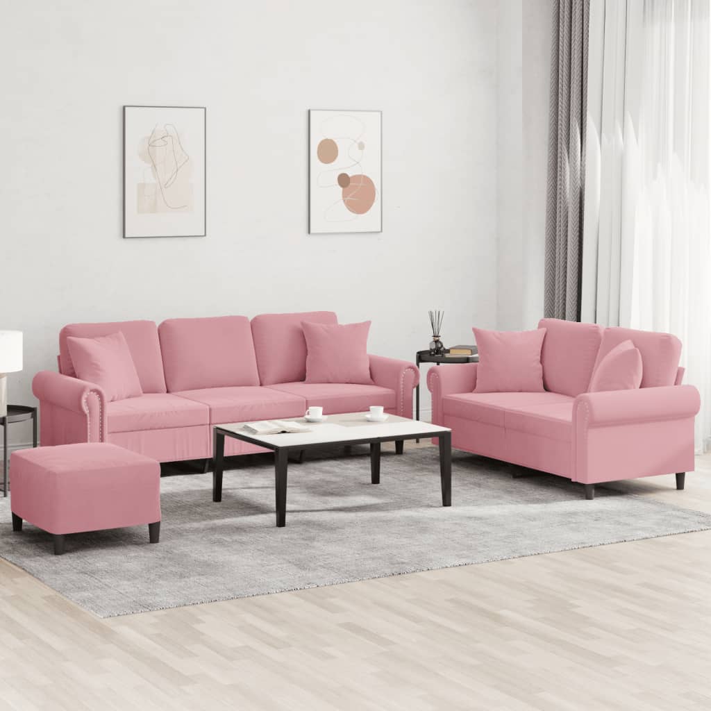 3-tlg. Sofagarnitur Mit Kissen Rosa Samt Vidaxl 3-tlg. Sofagarnitur Mit Kissen Rosa Samt Vidaxl