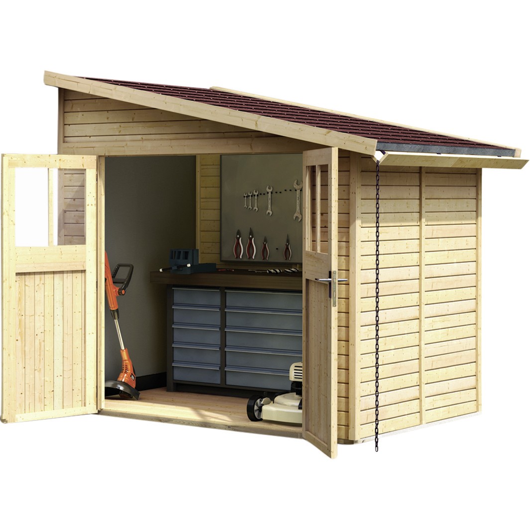 Gartenhaus Holz BOMLITZ 2 181 x 181 m 19 mm Anbauschuppen Naturbelassen