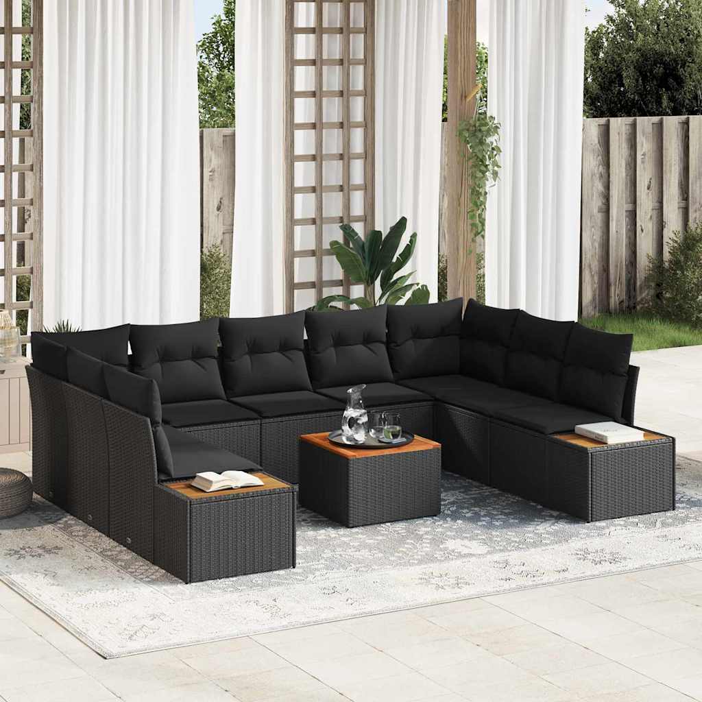 6-teiliges Garten-sofaset Mit Kissen - Schwarz, Poly-rattan, Akazie Vidaxl