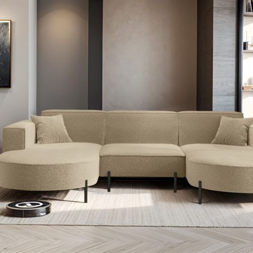 Fun Moebel - Wohnlandschaft U-form Sofa Valencia In Stoff Quelle Hellbraun