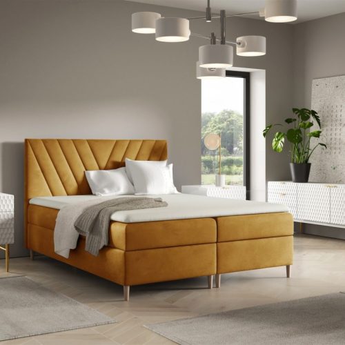 Boxspringbett Schlafzimmerbett Espen Premium 160x220cm Stoff Fresh Senfgelb