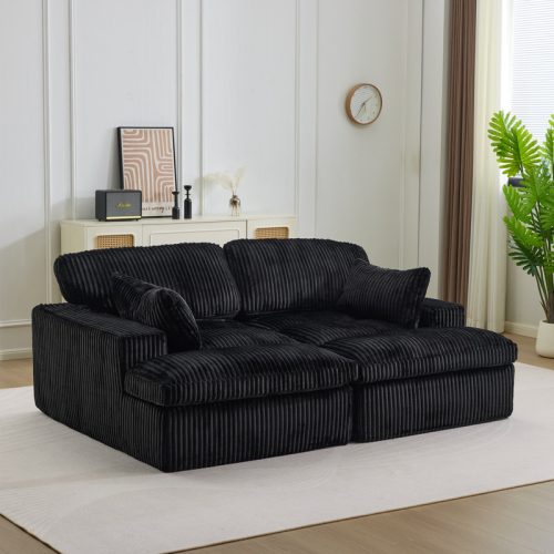 Einzel-chaiselongue-sofa Aus Schwarzem, Breitrippigem Samt Einzel-chaiselongue-sofa Aus Schwarzem, Breitrippigem Samt