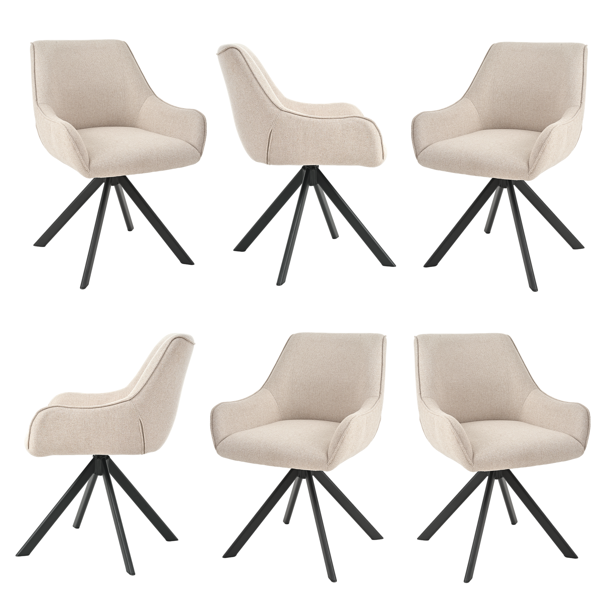 Goeurvant 360° Drehbarer Sessel Mit Geschwungener Rückenlehne Und Weichem Kissen, Perfekte Kombination Aus Stil Und Komfort - 6er Set - Beige
