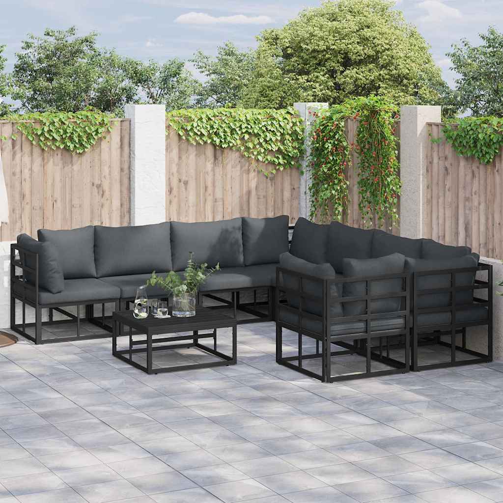 Garten-sofa-set Mit Kissen 9 Pcs Schwarz Aluminium Vidaxl