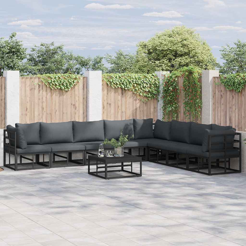 Garten-sofa-set Mit Kissen 9 Pcs Schwarz Aluminium Vidaxl