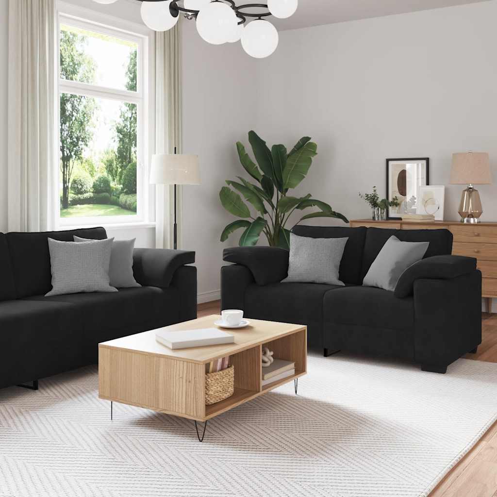 3-tlg. Sofagarnitur Mit Kissen Schwarz Samt Vidaxl