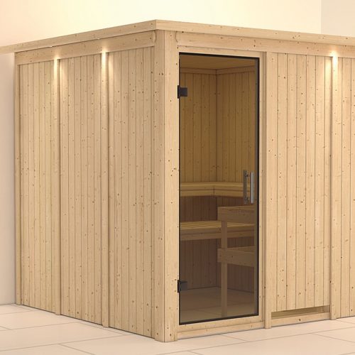 Sauna RODIN 196 x 196 m ohne Ofen mit Dachkranz Ganzglastür graphit