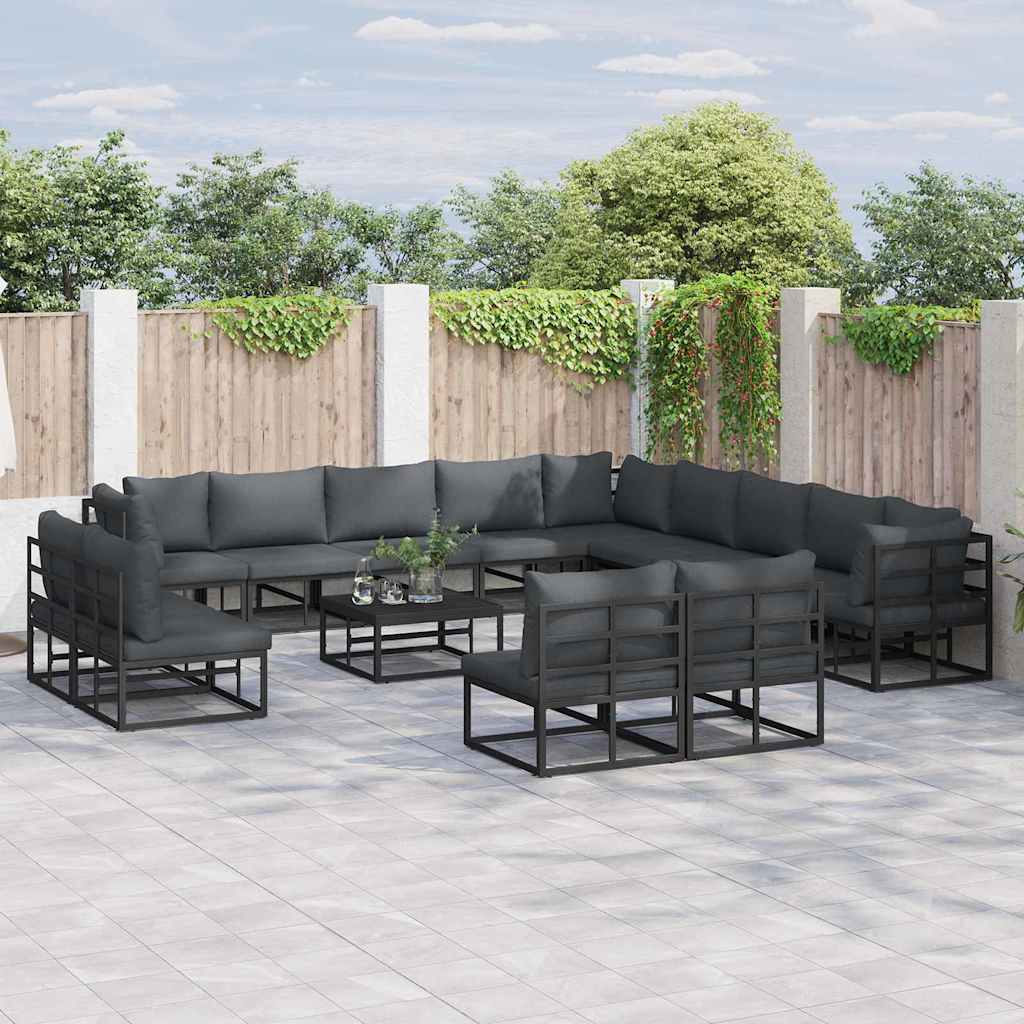 Garten-sofa-set Mit Kissen 14 Pcs Schwarz Aluminium Vidaxl