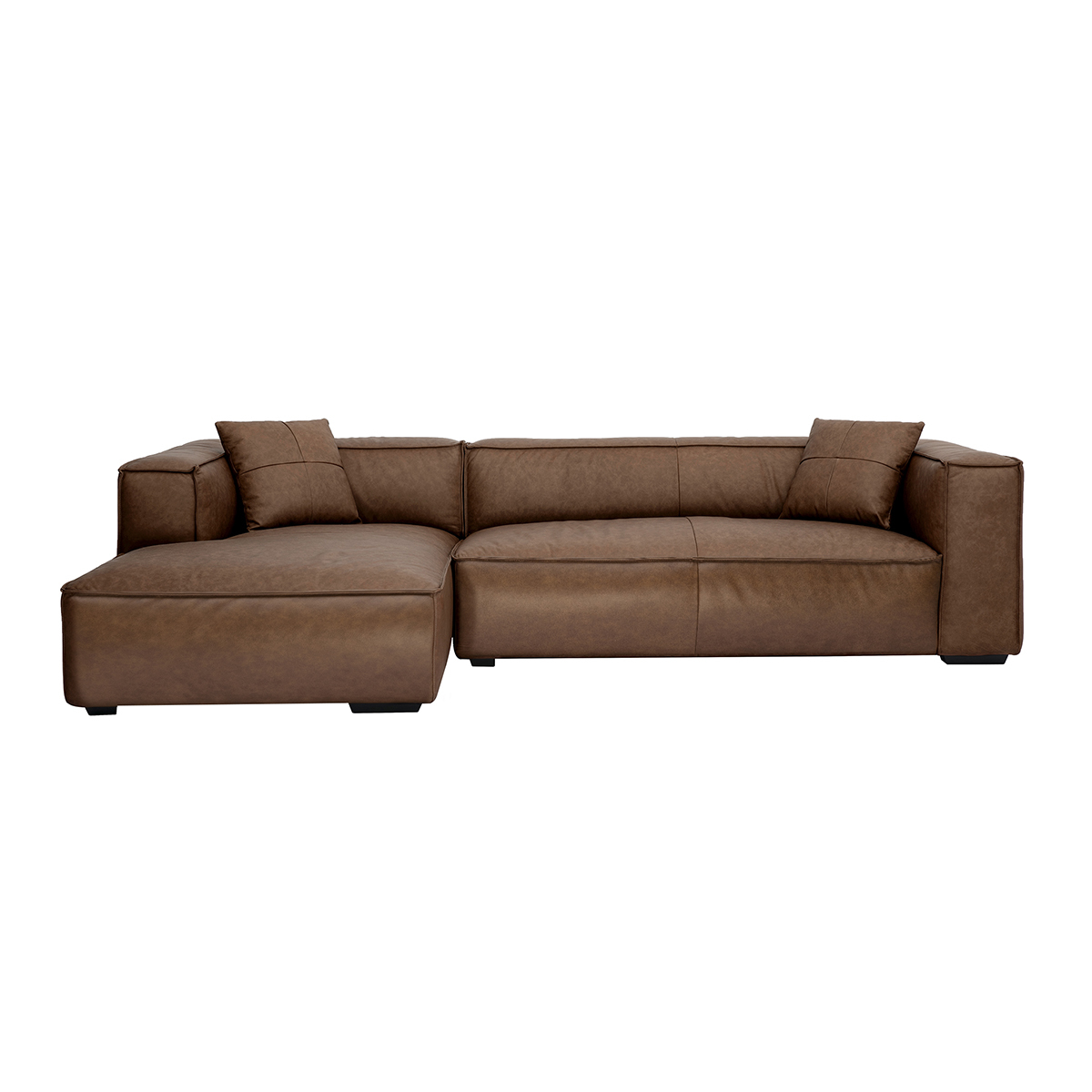 Vintage Ecksofa Links 3-4 Sitzer Aus Braunem Leder Und Schwarzem Holz Cobain