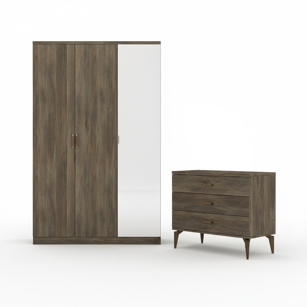 2tlg Schlafzimmer Set Kleiderschrank + Kommode Moderne Möbel Stil Braun 2tlg Schlafzimmer Set Kleiderschrank + Kommode Moderne Möbel Stil Braun