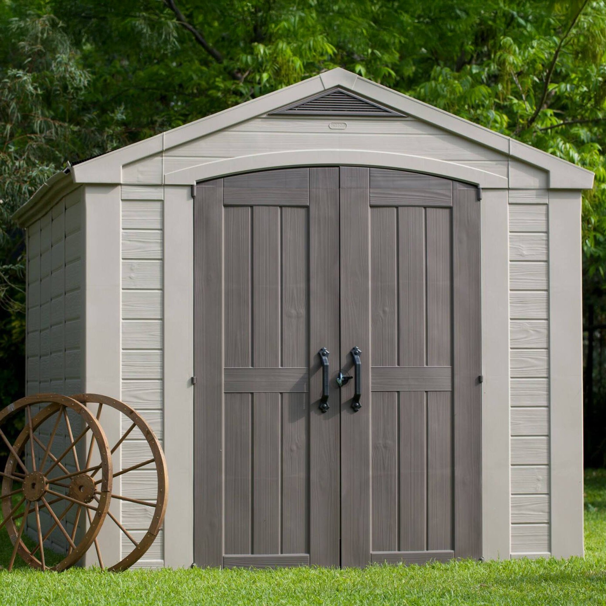 Gartenhaus Ronsecco, Gartenhütte, Gartenhaus, Werkzeugschuppen, 256x332 H243 Cm, Beige - Dmora Gartenhaus Ronsecco, Gartenhütte, Gartenhaus, Werkzeugschuppen, 256x332 H243 Cm, Beige - Dmora