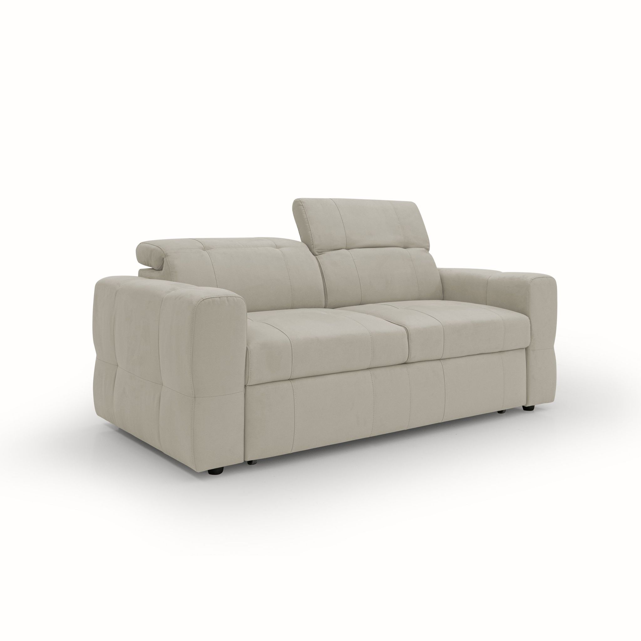 Kronos 2-sitzer Sofa 173 Cm Mit Ausziehbarer Ottomane Und Verstellbare Kopfstützen Aus Weicher Wasserfester Mikrofaser T11 Creme