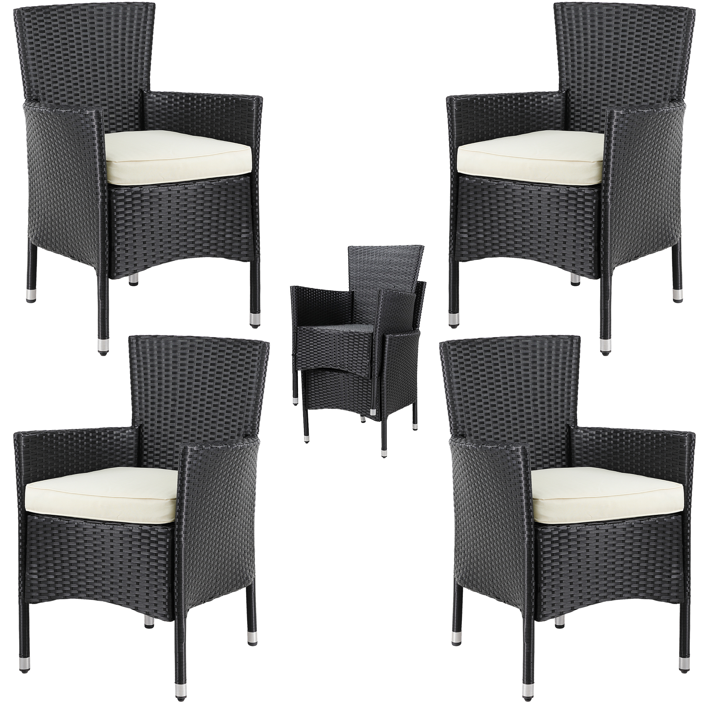 Polyrattan Gartenstuhl 4er-Set Schwarz/Creme stapelbar