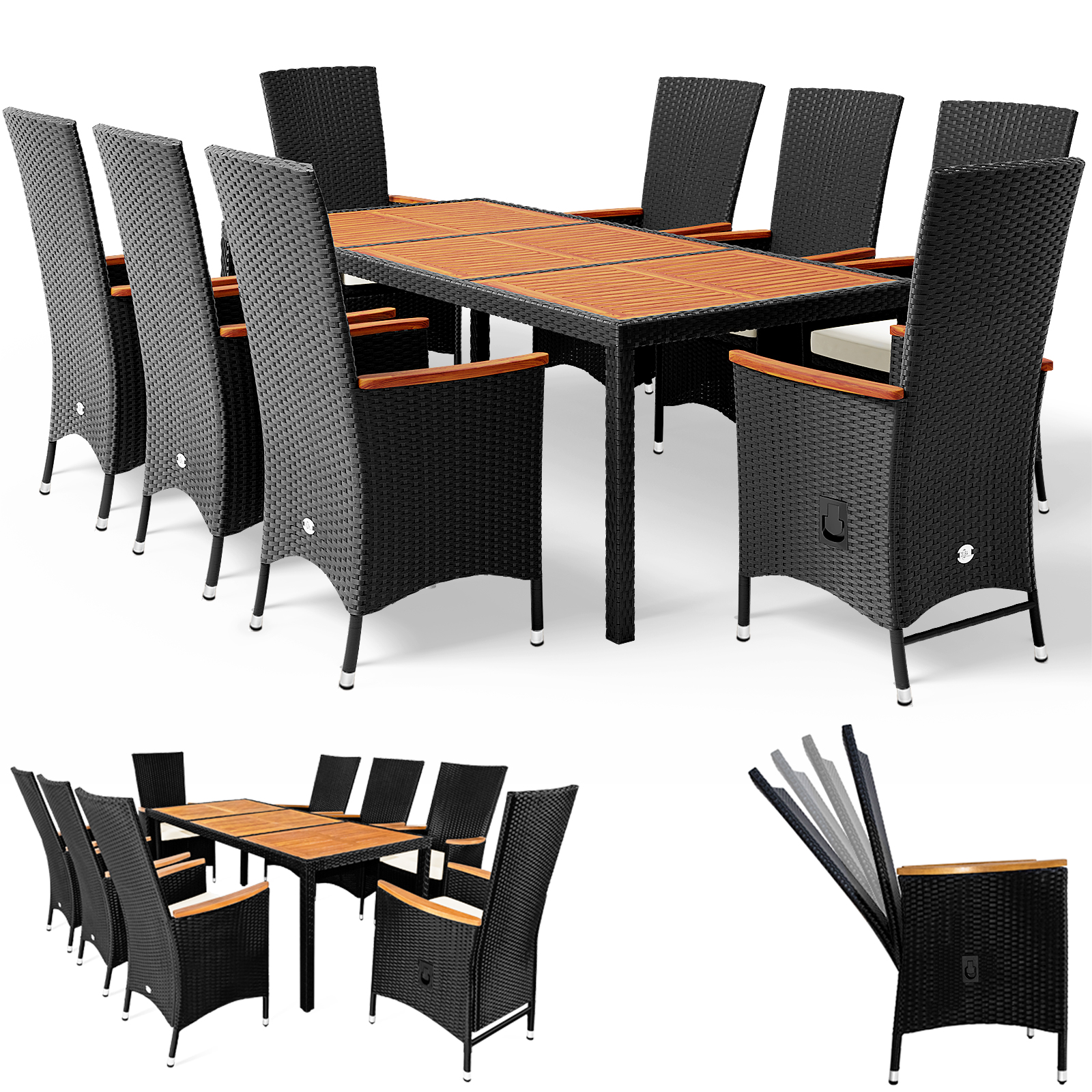 Polyrattan Garten-Sitzgruppe Rio 9-tlg Schwarz