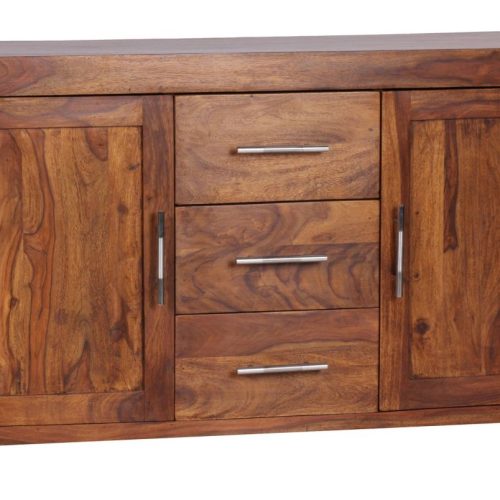 Sideboard Massivholz Sheesham Kommode 118 cm 3 Schubladen 2 Türen Design Highboard Landhaus-Stil braun natur Sideboard Massivholz Sheesham Kommode 118 cm 3 Schubladen 2 Türen Design Highboard Landhaus-Stil braun natur