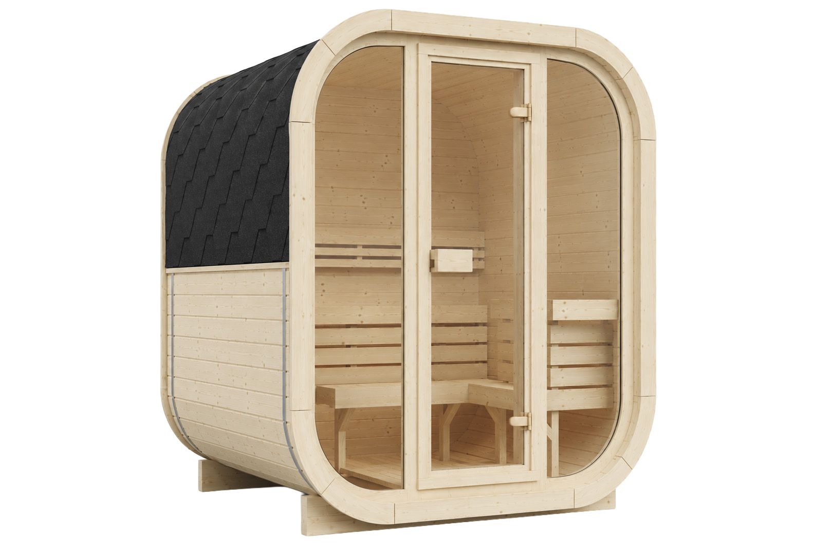 Wolff Finnhaus Sauna Iris 2015 - 42 mm Schwarz Ohne Ofen Thermoholz (braun) Bausatz zur Selbstmontage