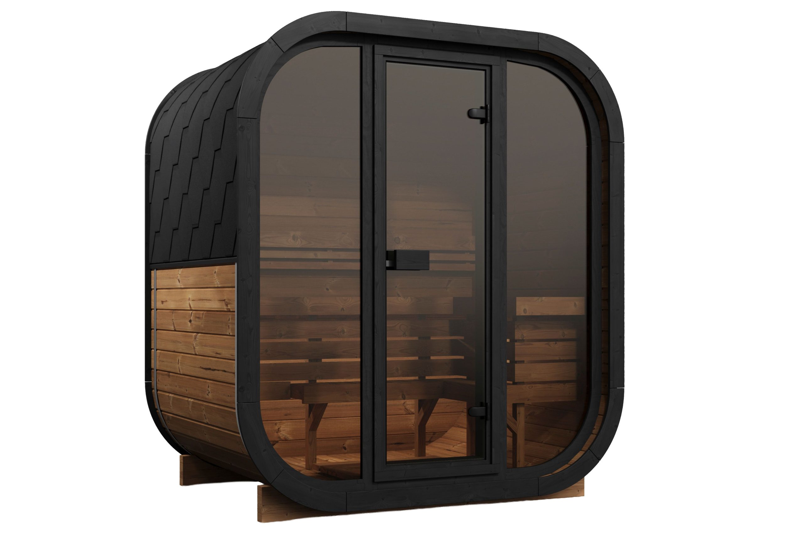 Wolff Finnhaus Sauna Iris 2015 - 42 mm Schwarz Ohne Ofen Thermoholz (braun) Bausatz zur Selbstmontage