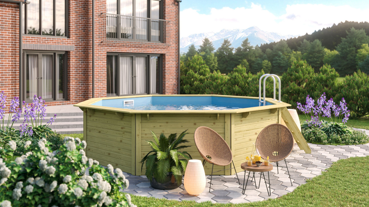 Achteck Pool X1 – 400 x 470 x 610 cm, Wandstärke 38 mm, kesseldruckimprägniert, ohne Filterpaket & Skimmer