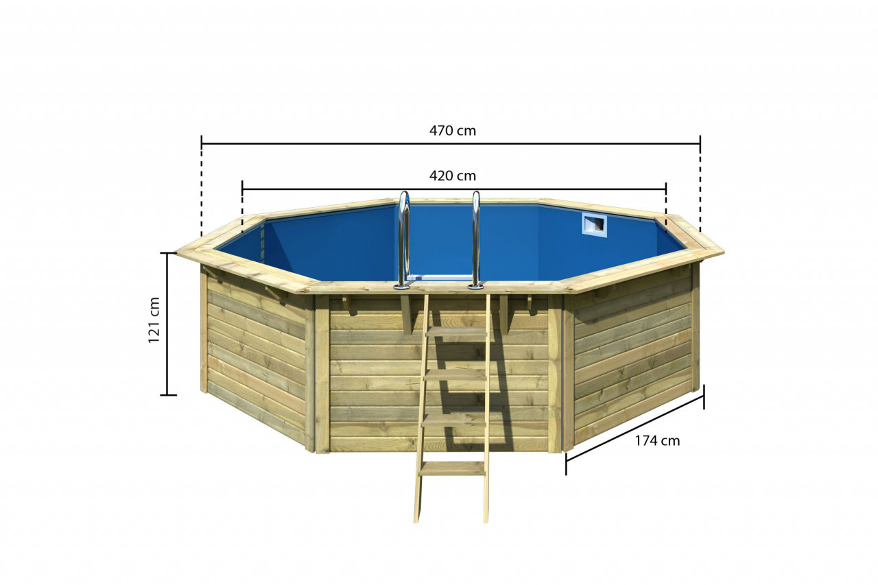 Achteck Pool X1 – 400 x 470 x 610 cm, Wandstärke 38 mm, kesseldruckimprägniert, ohne Filterpaket & Skimmer
