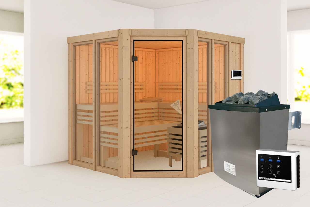 Sauna AIRI 196 x 196 m 9.0 kW Ofen inkl. Steuergerät ohne Dachkranz