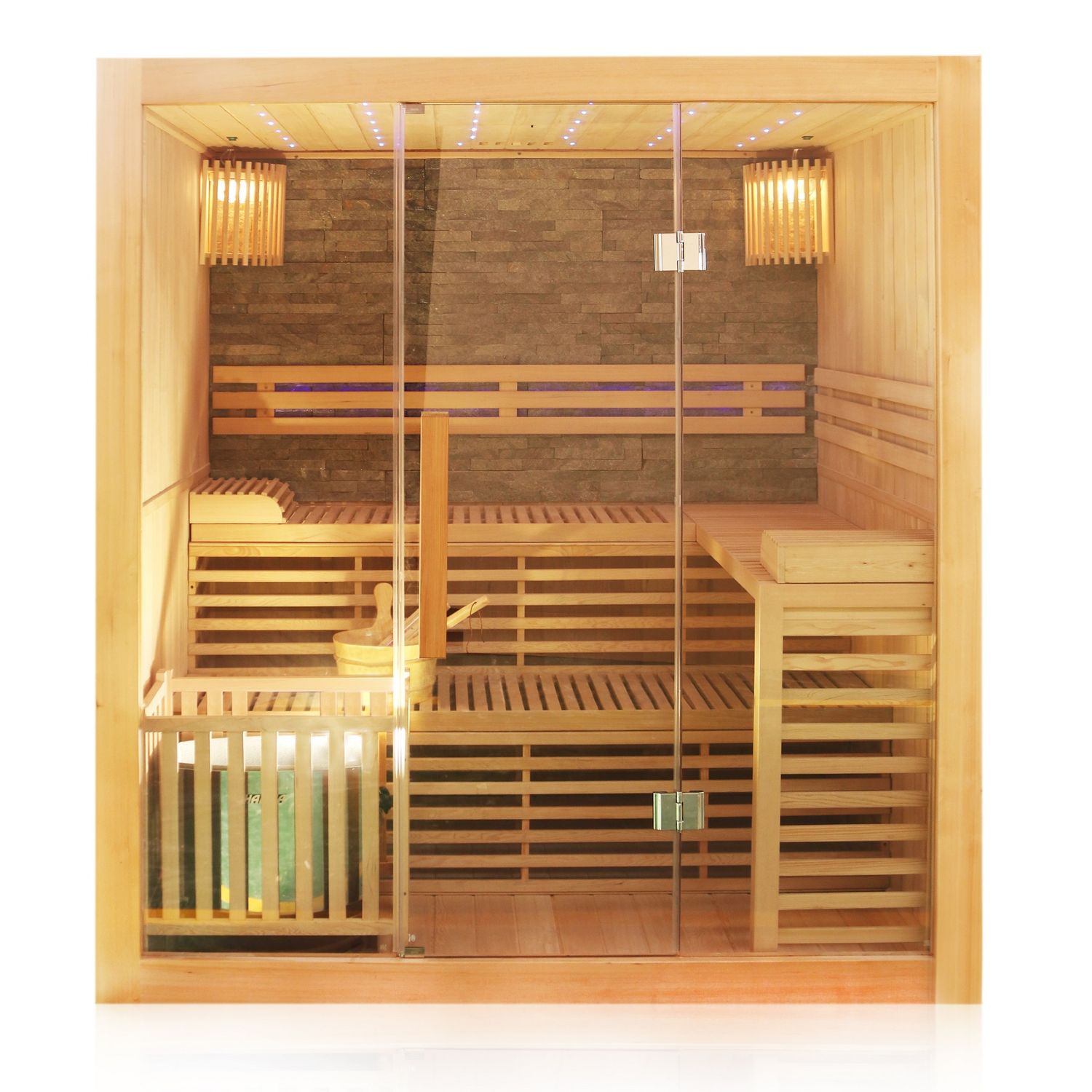 Dewello Finnische Traditionelle Sauna SARNIA PLUS 180cm x 140cm inkl. 6 KW Harvia Ofen, Zubehör Dewello Finnische Traditionelle Sauna SARNIA PLUS 180cm x 140cm inkl. 6 KW Harvia Ofen, Zubehör