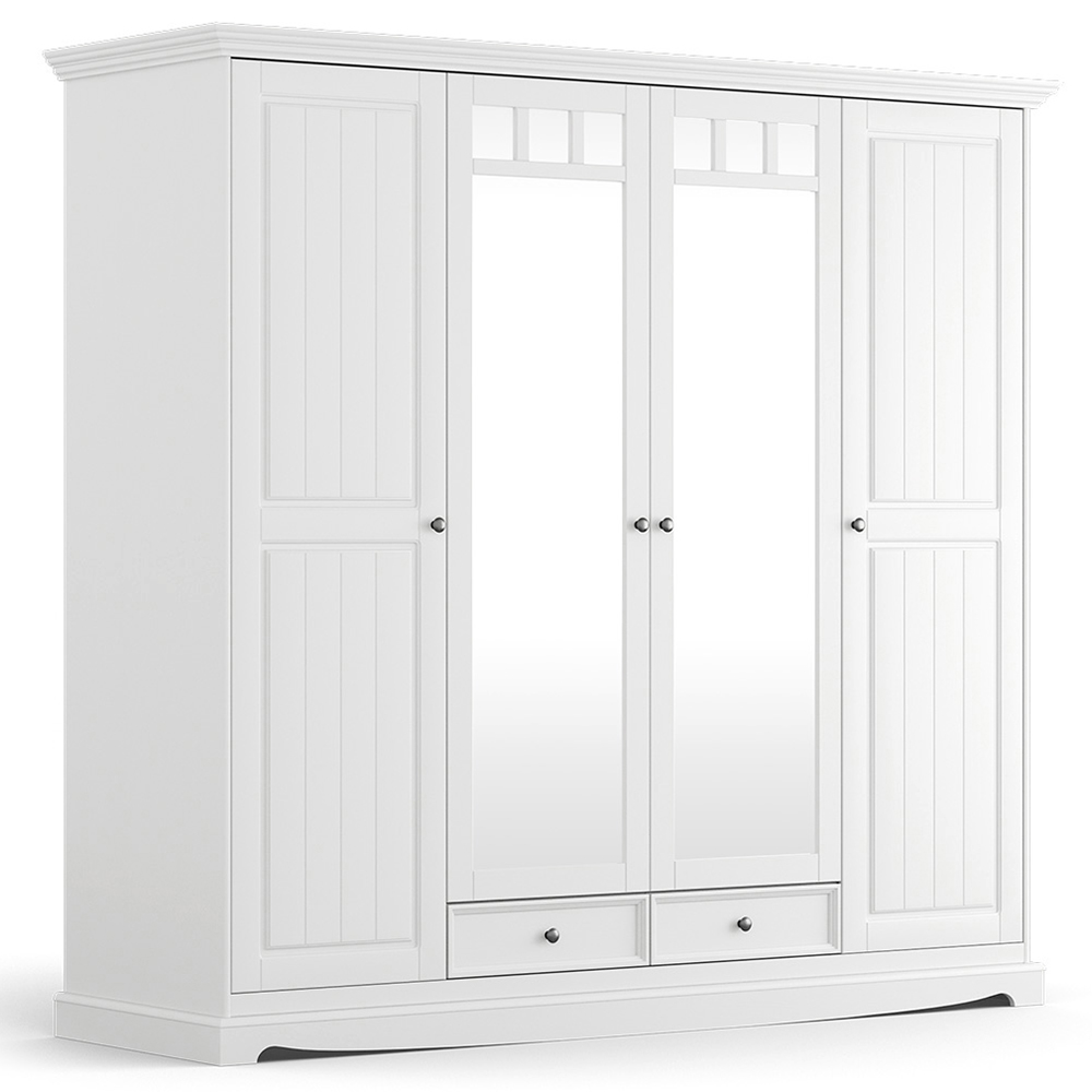 Kleiderschrank Mit Spiegel Schlafzimmer, Massivholz In Weiß Bormio-163 Kleiderschrank Mit Spiegel Schlafzimmer, Massivholz In Weiß Bormio-163