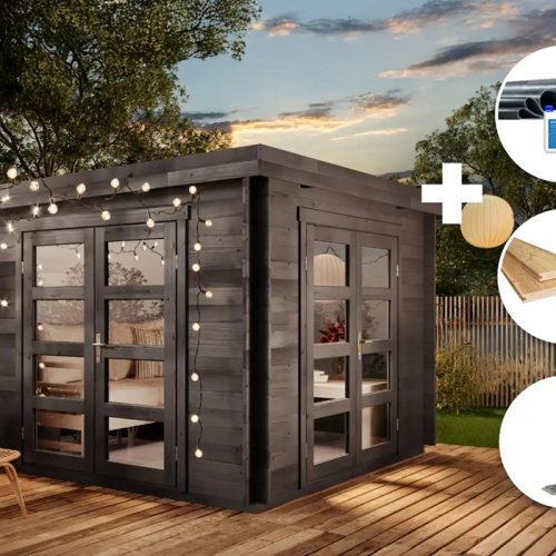 Eco Set - Gartenhaus Paloma Beach -grau Gartenhaus Aus Holz In Grau, Holzhaus Mit 28 Mm Wandstärke Blockbohlenhaus - Alpholz Eco Set - Gartenhaus Paloma Beach -grau Gartenhaus Aus Holz In Grau, Holzhaus Mit 28 Mm Wandstärke Blockbohlenhaus - Alpholz
