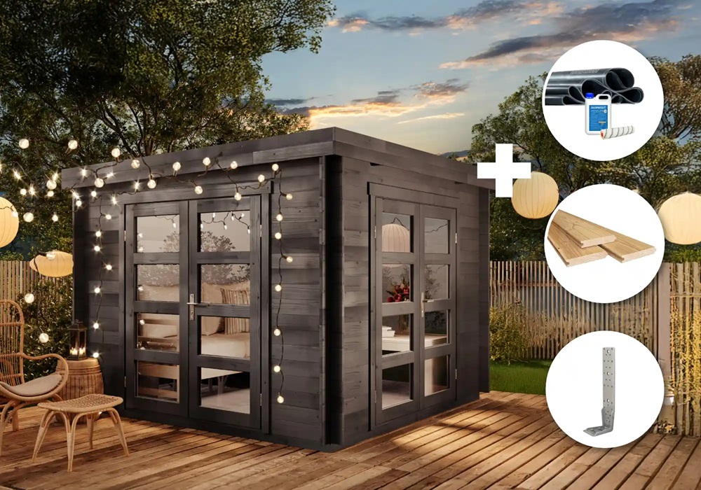 Eco Set - Gartenhaus Paloma Beach -grau Gartenhaus Aus Holz In Grau, Holzhaus Mit 28 Mm Wandstärke Blockbohlenhaus - Alpholz