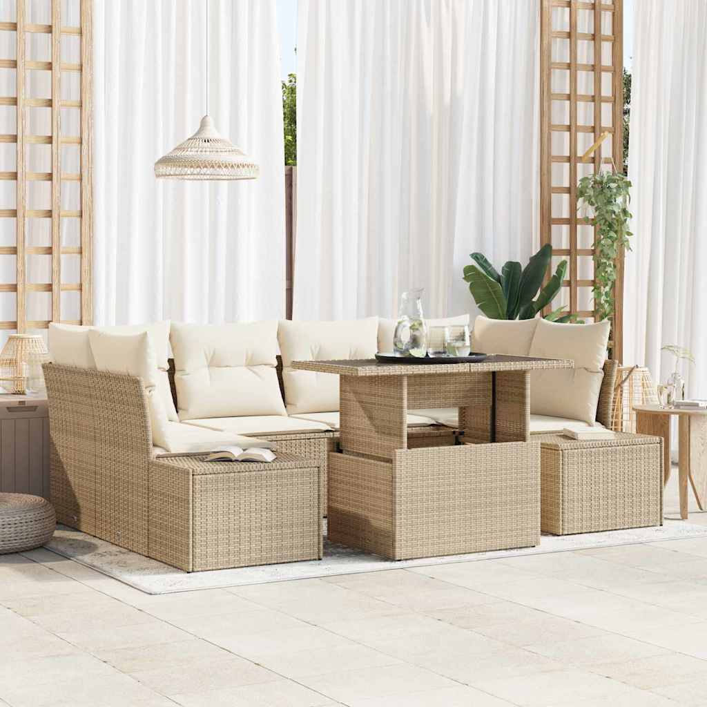 Sofa Set 7 Stk. Beige Und Creme Poly-rattan Vidaxl Sofa Set 7 Stk. Beige Und Creme Poly-rattan Vidaxl