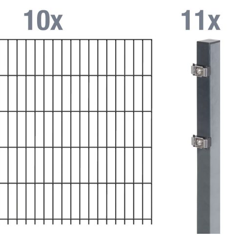 ALBERTS Doppelstabmattenzaun-Grundset (Anthrazit, Zaunl. 20 m, Mattenh. 1600mm)