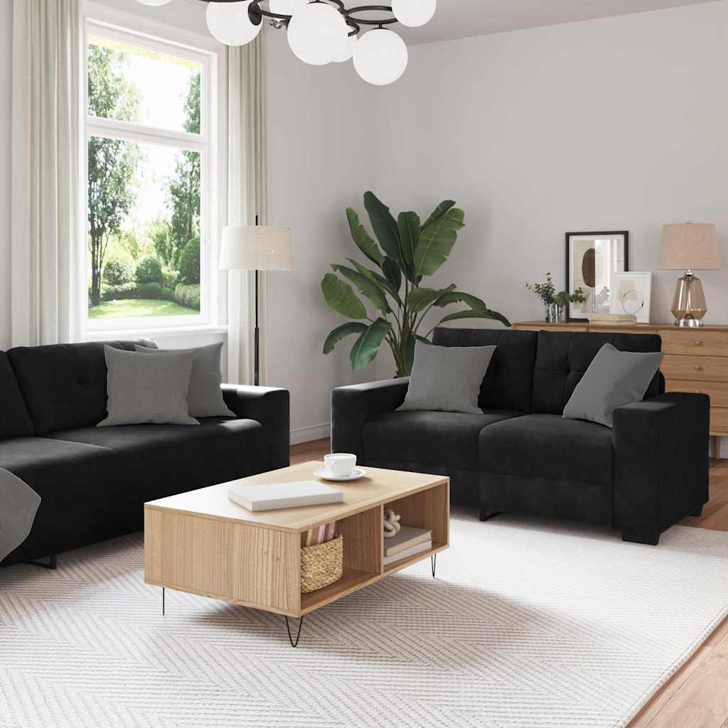 Vidaxl - Sofa Set Mit Kissen 3 Pcs Schwarz 221 X 78 X 80 Cm Samt