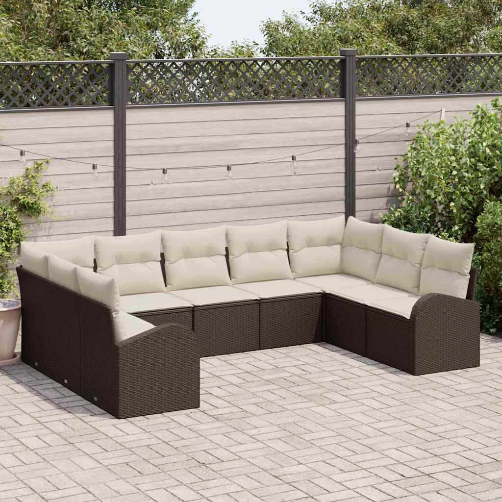 Vidaxl - Garten-sofa-set Mit Kissen 9 Pcs Braun Und Weiß Poly Rattan Vidaxl - Garten-sofa-set Mit Kissen 9 Pcs Braun Und Weiß Poly Rattan