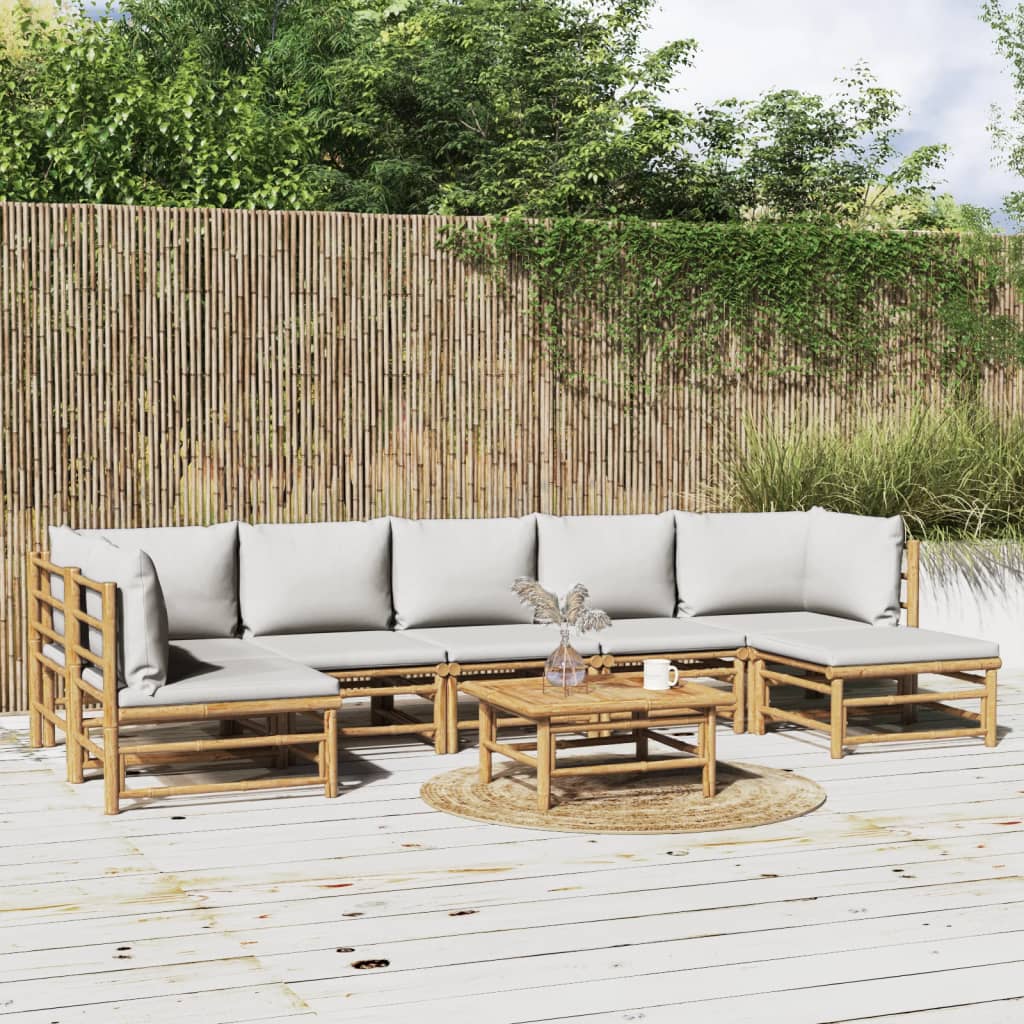 8-tlg. Garten-lounge-set, Gartenmöbel-set, Terrassen-sitzgruppe Mit Kissen Hellgrau Bambus Zdeh37731 Bonnevie