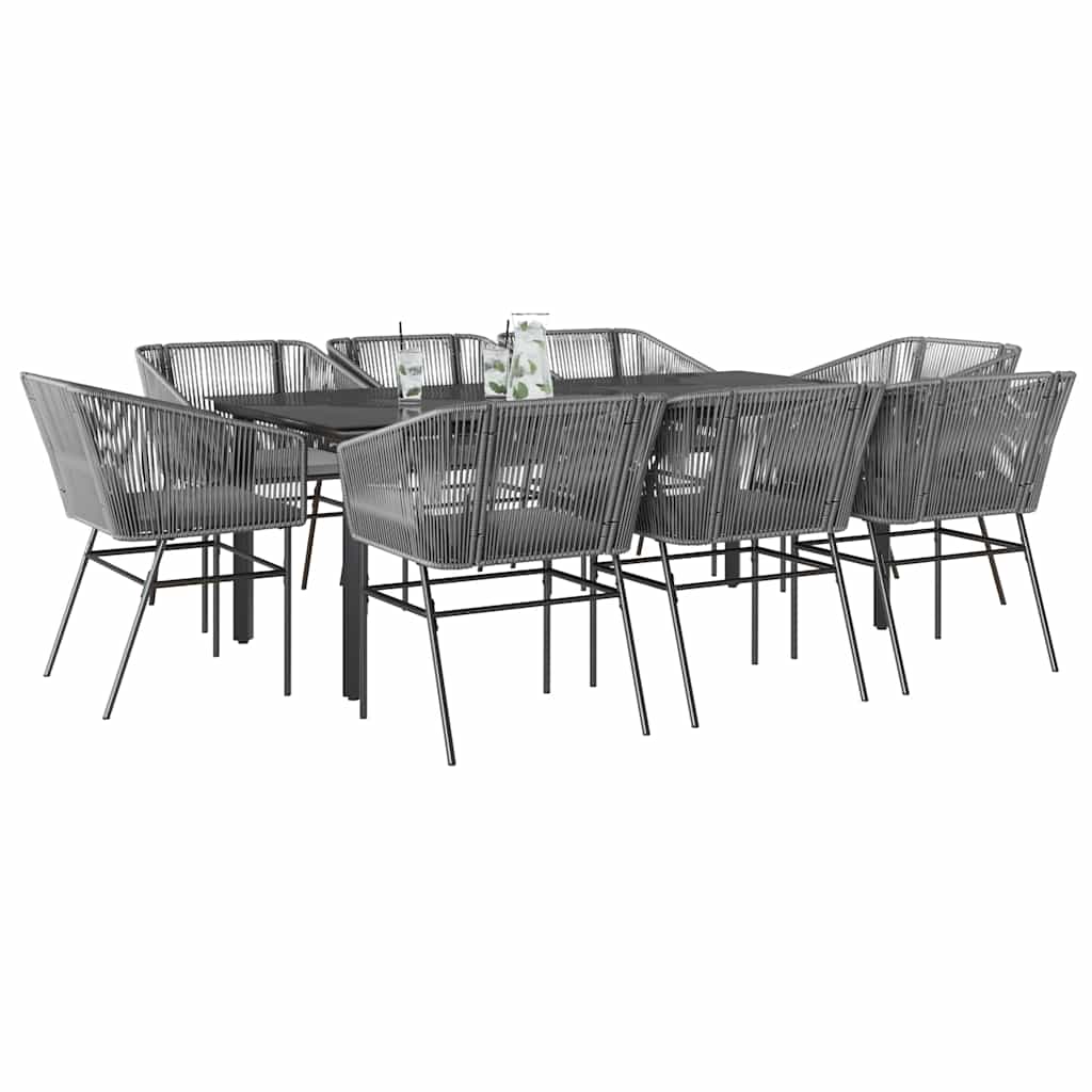 9-tlg. Garten-essgruppe Mit Kissen Grau Poly Rattan Glas Vidaxl 9-tlg. Garten-essgruppe Mit Kissen Grau Poly Rattan Glas Vidaxl