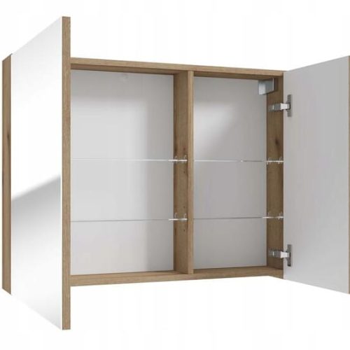Badezimmerschrank Mit 80 Cm Spiegel, Eiche Evoke, Und Rietti Glasablagen Badezimmerschrank Mit 80 Cm Spiegel, Eiche Evoke, Und Rietti Glasablagen
