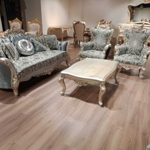 Sofa Couch Möbel Set Garnitur 3+1+1 Couchtisch Silber Barock Rokoko