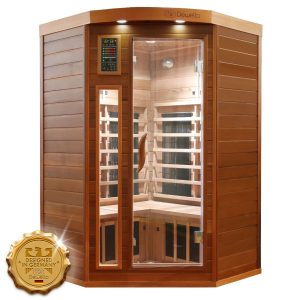 Dewello Infrarotkabine Infrarotsauna LAKEFIELD PRO Zeder 140cm x 140cm inkl. Vollspektrumstrahler, Bodenstrahler
