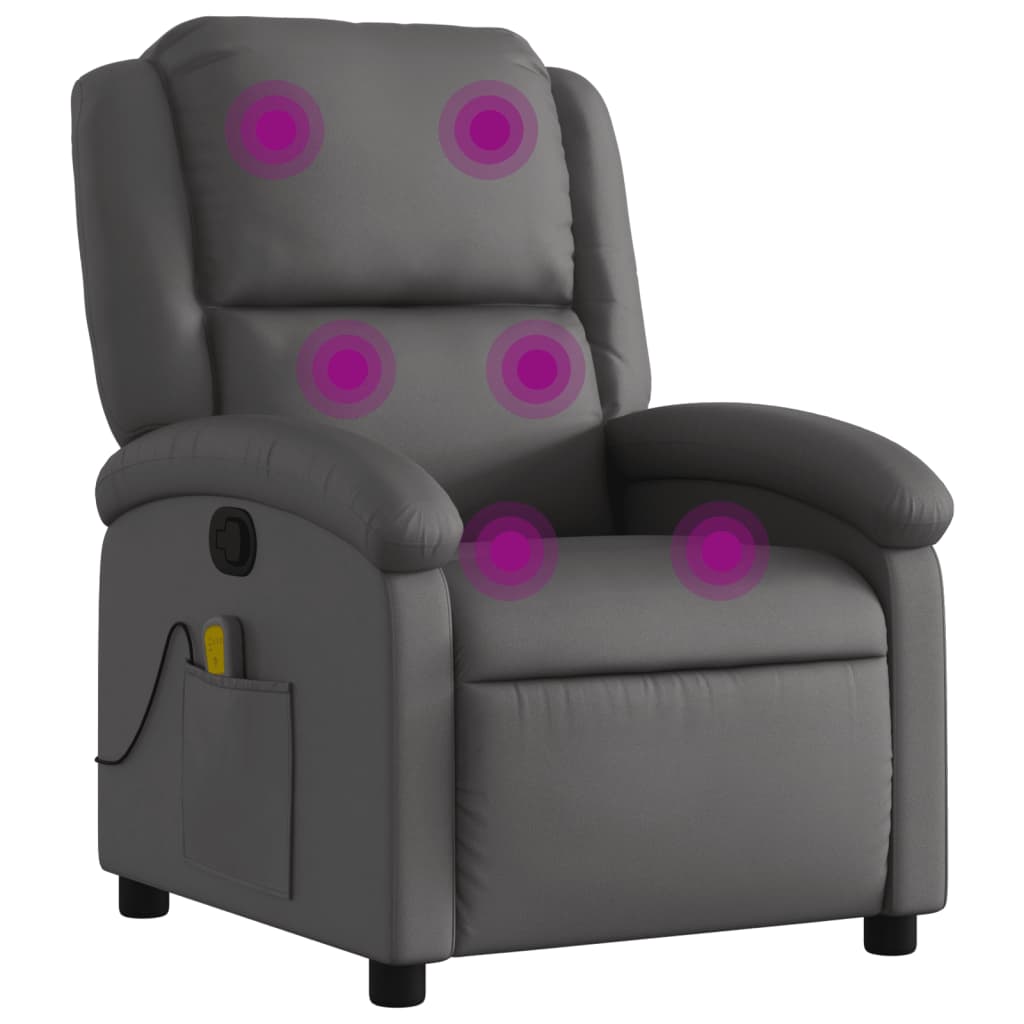 Vidaxl Massage Recliner Chair Grey Real Leather (au Only)