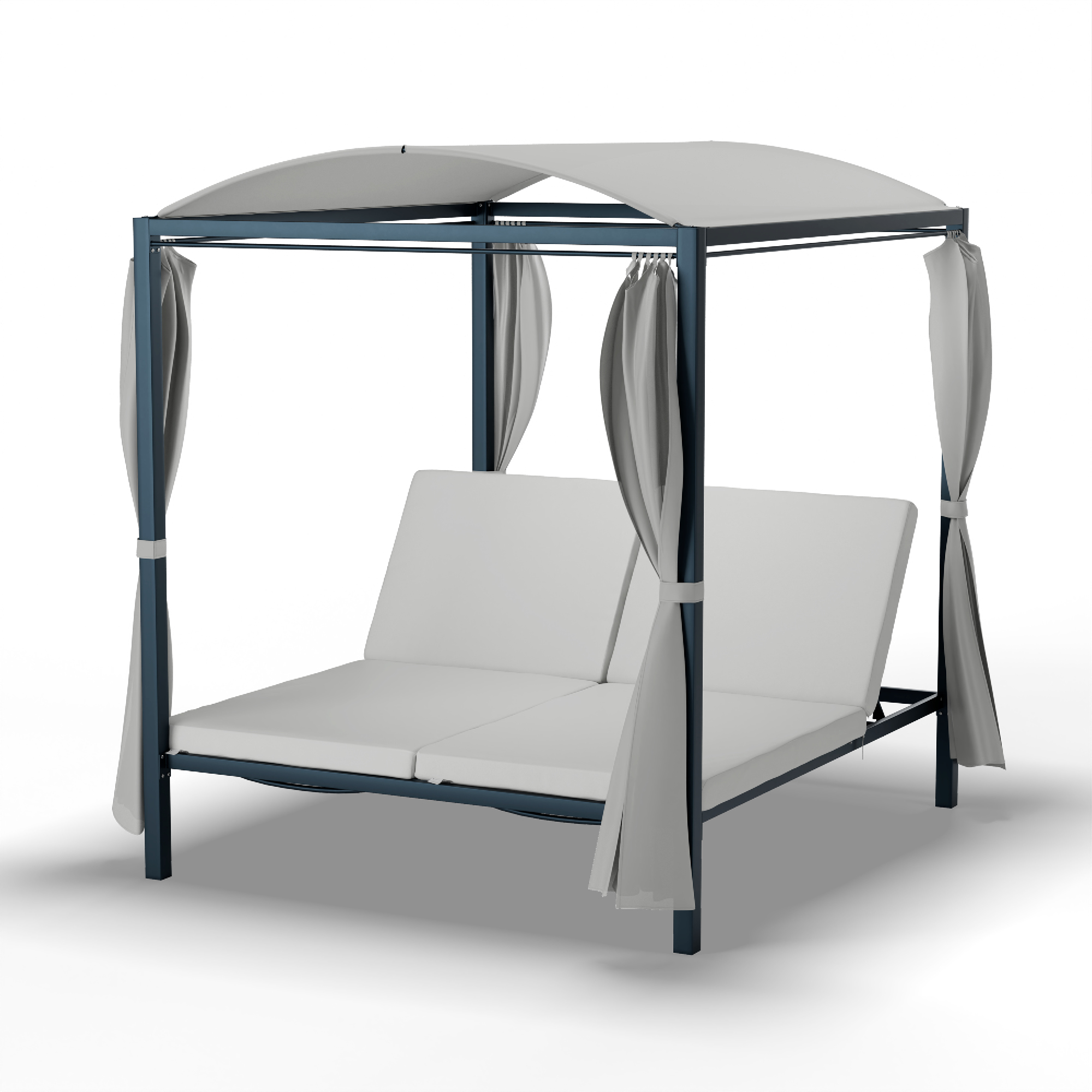 Blumfeldt Eremitage Double Xl Sonnenliege 2 Personen - Verstellbare Rückenlehne, Sonnenschutzvorhänge, Wetterfester Stahlrahmen, Abnehmbares Dach, Garten & Terrasse Entspannung