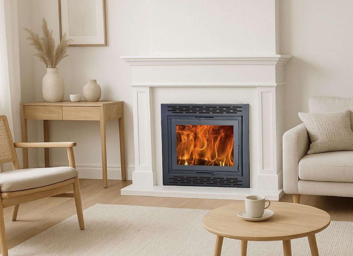 Zeux Einbau-holzofen, 11 Kw / 60 Cm Holzscheite / Dreifachverbrennung / Heizvolumen 320 M³