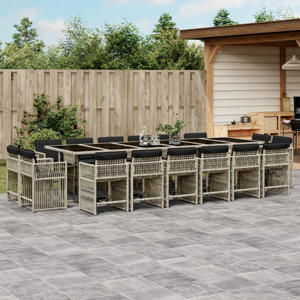 17-tlg. Garten-essgruppe Mit Kissen Hellgrau Poly Rattan Vidaxl