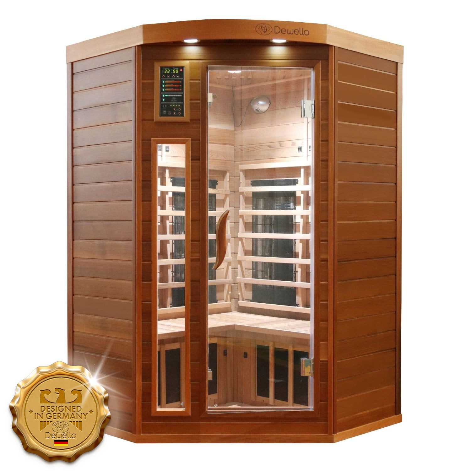 Dewello Infrarotkabine Infrarotsauna LAKEFIELD PRO Zeder 120cm x 120cm inkl. Vollspektrumstrahler, Bodenstrahler Dewello Infrarotkabine Infrarotsauna LAKEFIELD PRO Zeder 120cm x 120cm inkl. Vollspektrumstrahler, Bodenstrahler