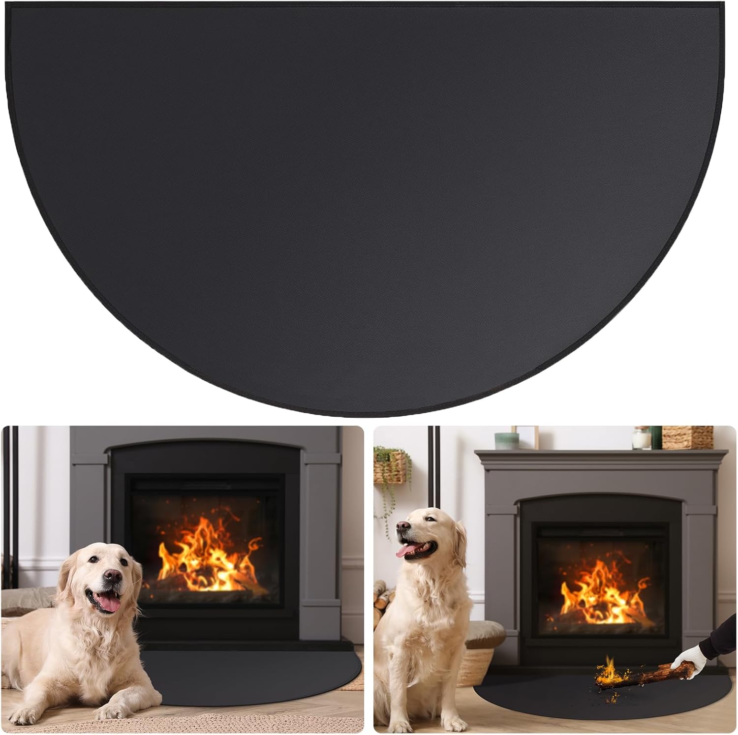 Feuerfester Kaminsims, Halbkreisförmig, Schützt Den Boden Vor Funkenflug, Schwarz, 36 X 24 Zoll.